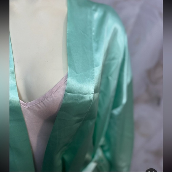 Mint Green Kimono Style Rhinestone BRIDESMAID Monogram Short Robe W Pockets M - Picture 13 of 16